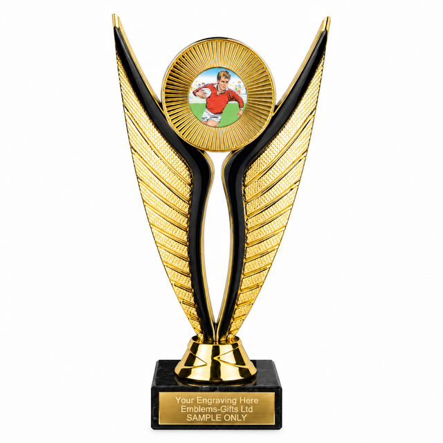 Rugby Player economy trophy 195mm with plastic top and marble base