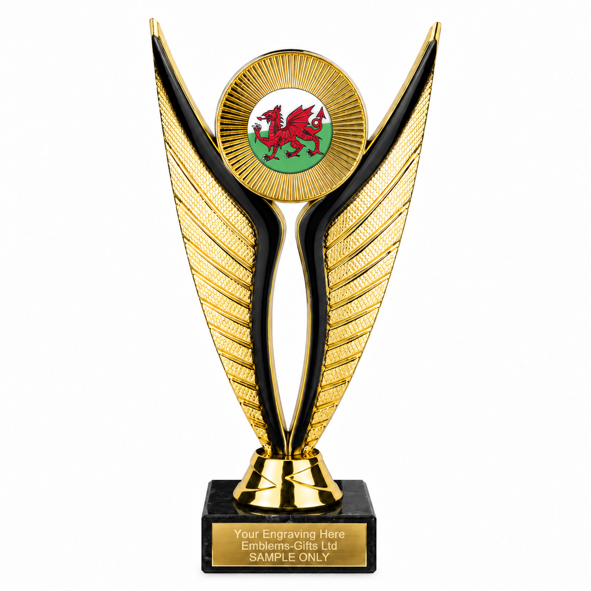 Welsh Dragon economy trophy 195mm with plastic top and marble base