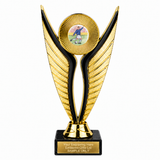 Football Player Blue economy trophy 195mm with plastic top and marble base
