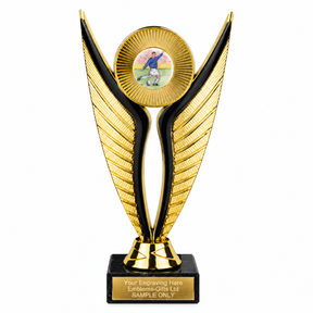 Football Player Blue economy trophy 195mm with plastic top and marble base