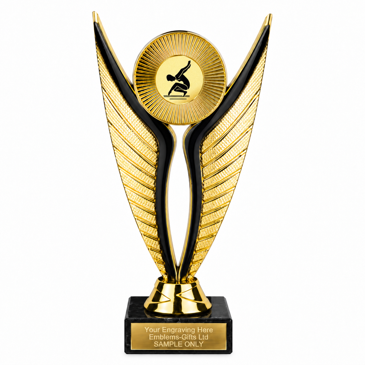 Gymnastics Vault Gold economy trophy 195mm with plastic top and marble base