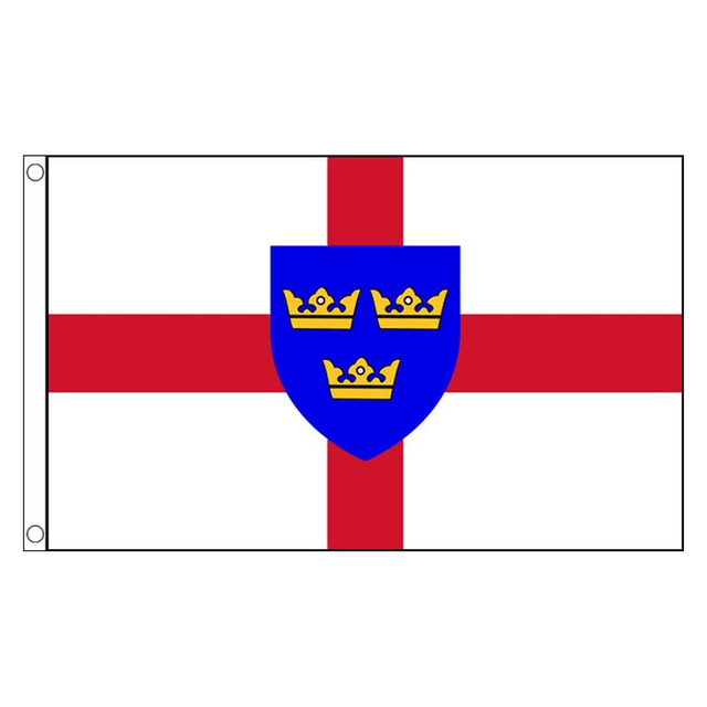 East Anglia flag with red cross on white and blue shield bearing three gold crowns, 5ft x 3ft