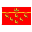 East Sussex county flag with gold crown, wavy band and six gold birds on red, 5ft x 3ft