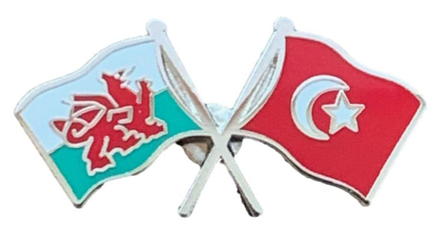 Wales & Turkey Flags Friendship Courtesy enamel Lapel Pin Badge T785 image 0