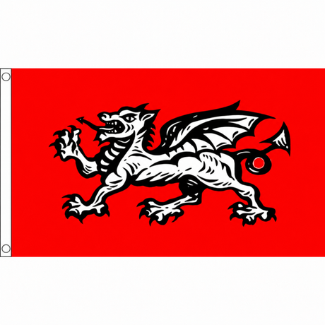 English Wessex Dragon B flag with black and white dragon on red, 5ft x 3ft