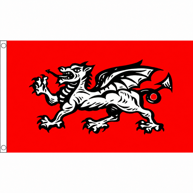 English Wessex Dragon B flag with black and white dragon on red, 5ft x 3ft