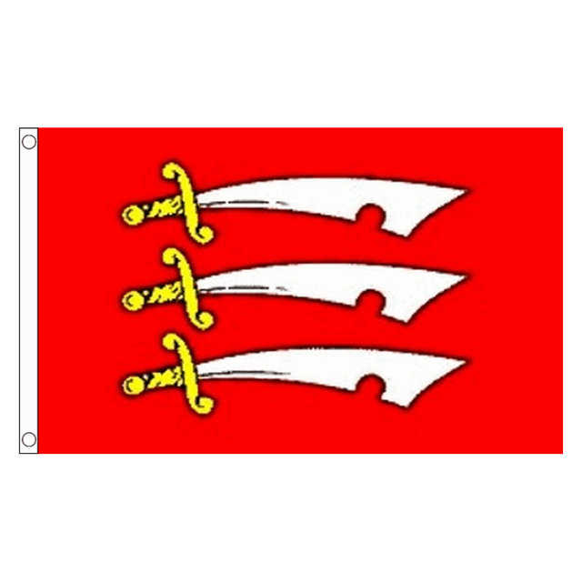 Essex county flag with three white seaxes with gold hilts on red, 5ft x 3ft