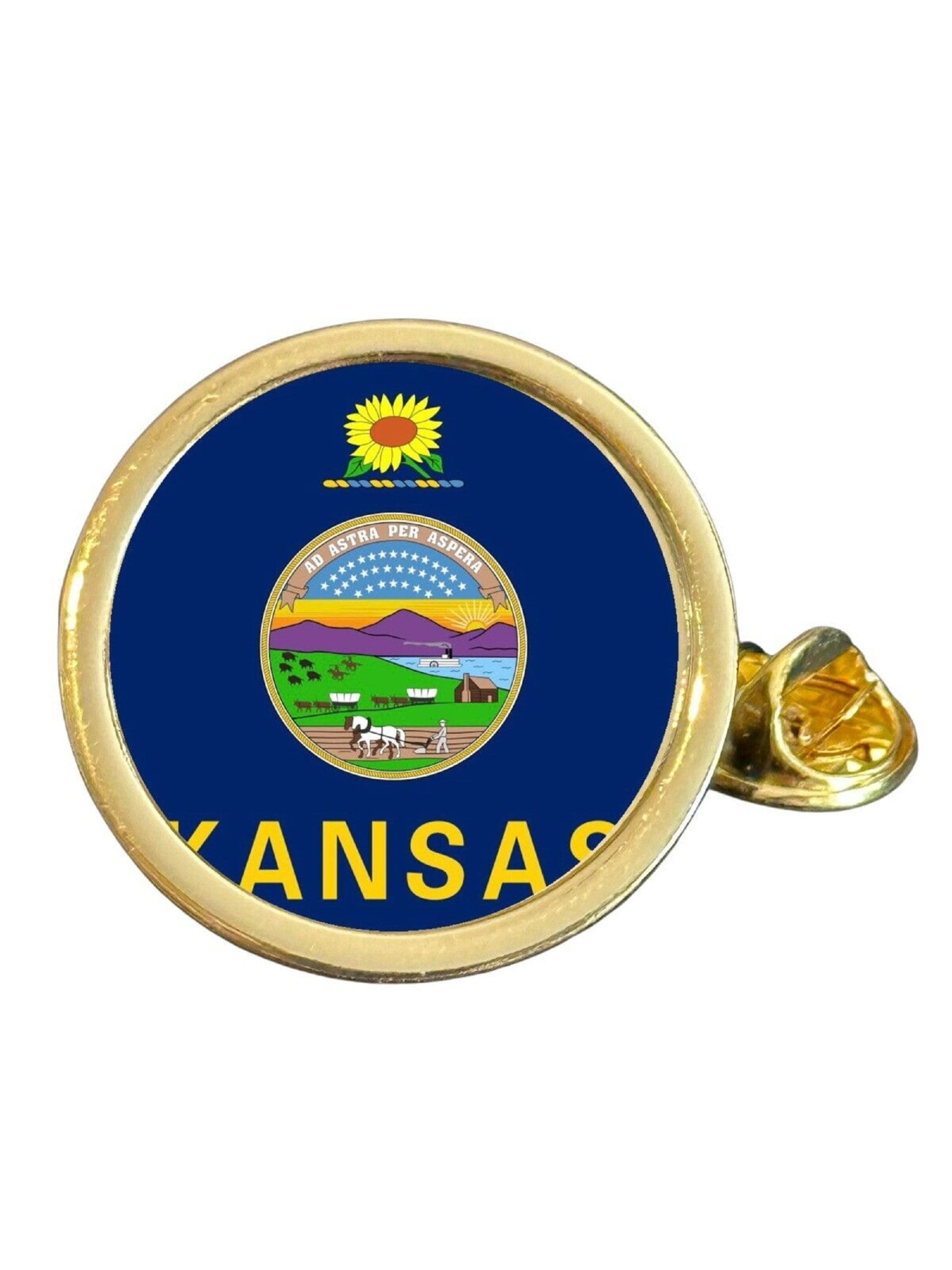 State Of Kansas Part Flag USA Gold Plated Domed Lapel Pin Badge in Bag image 0