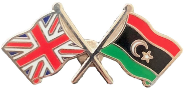 Union Jack & Libya Islands Flags Friendship Courtesy enamel Lapel Pin Badge T114 image 0