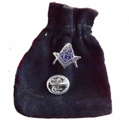 Masonic Cut Out Crest + G Silver Enamel Lapel Pin Badge with Black Velvet Pouch image 0