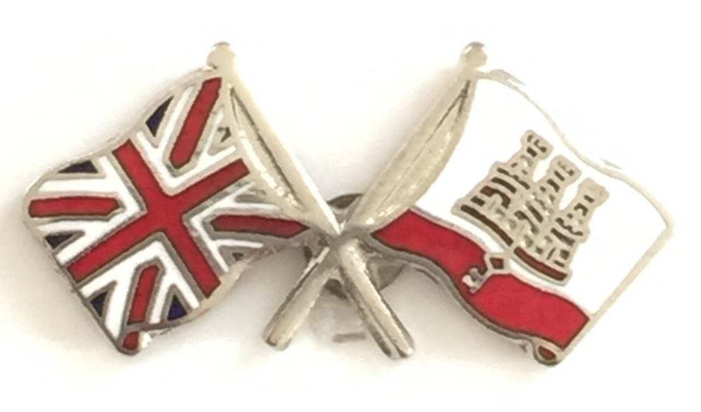 Great Britain & Gibraltar Flags Friendship Courtesy Enamel Lapel Pin Badge image 0