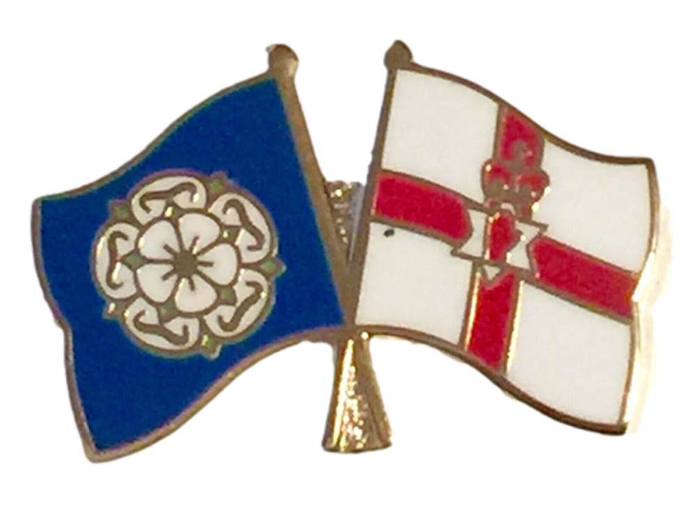Yorkshire Rose & Northern Ireland Flags Friendship Enamel Lapel Pin Badge image 0