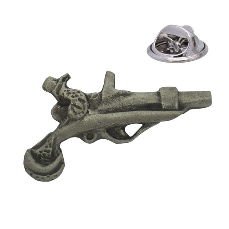 Antique flintlock pistol pewter lapel pin badge with butterfly clutch fastening