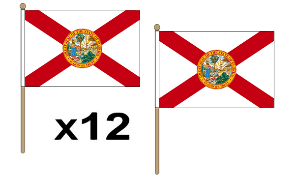 Flagmania Florida wooden hand flags, 9x6 inch, pack of 12, no bases