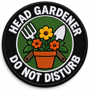 Head Gardener Do Not Disturb 80mm circular embroidered gardening patch