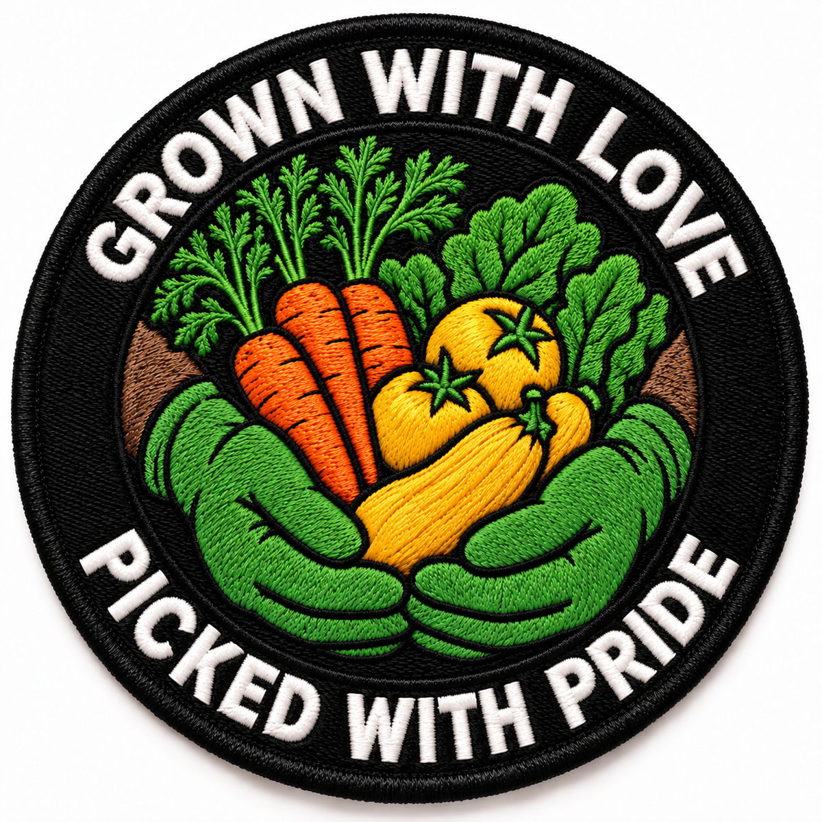 Grown with Love Picked with Pride 80mm circular embroidered gardening patch