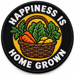 Happiness Is Home Grown 80mm circular embroidered gardening patch