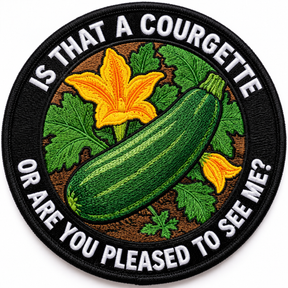 Is That a Courgette or Are You Pleased to See Me? 80mm circular embroidered gardening patch