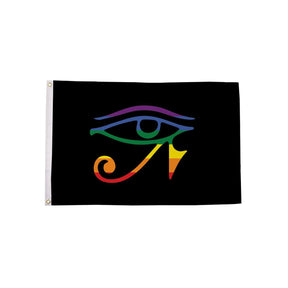 Gay Goth Pride Flag 5ft x 3ft with rainbow Eye of Horus on black background
