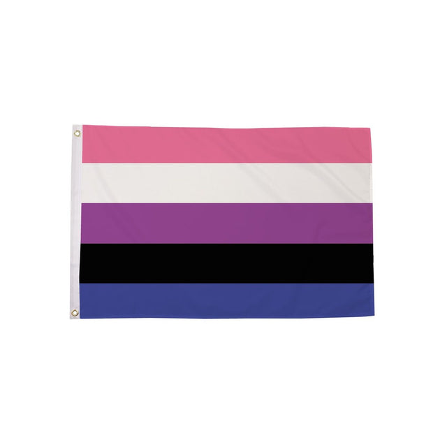 Genderfluid Pride Flag 5ft x 3ft with pink white purple black and blue stripes