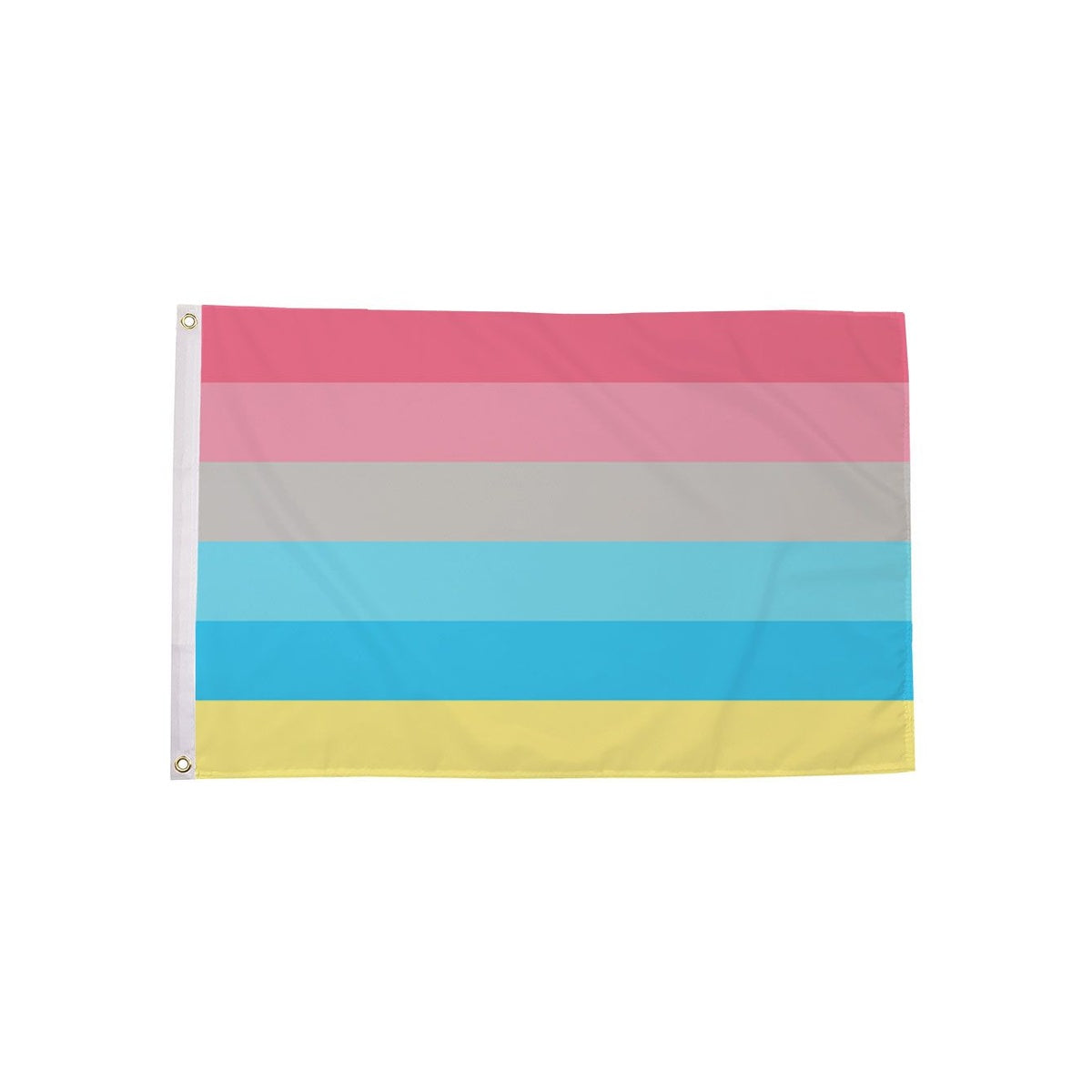 Genderflux Pride Flag 5ft x 3ft with pink grey turquoise blue and yellow stripes