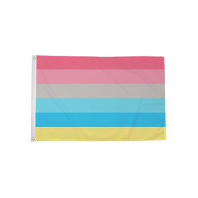 Genderflux Pride Flag 5ft x 3ft with pink grey turquoise blue and yellow stripes