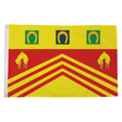 Gloucestershire old county flag in red and gold with three horseshoes, chevrons and two fleece emblems, 5ft x 3ft