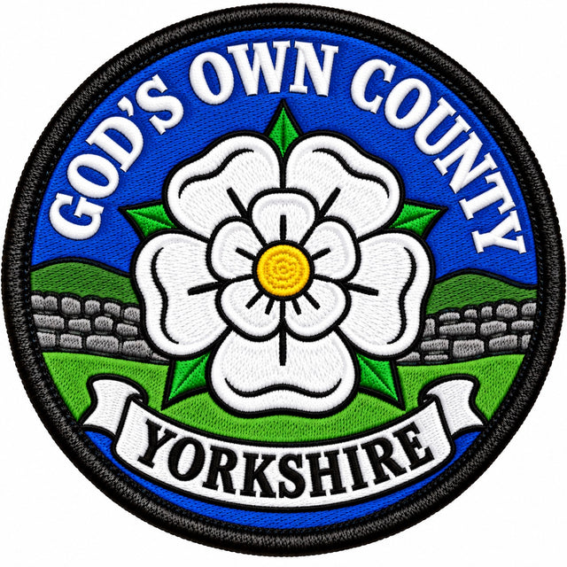 God's Own County Yorkshire White Rose 80mm Embroidered Patch