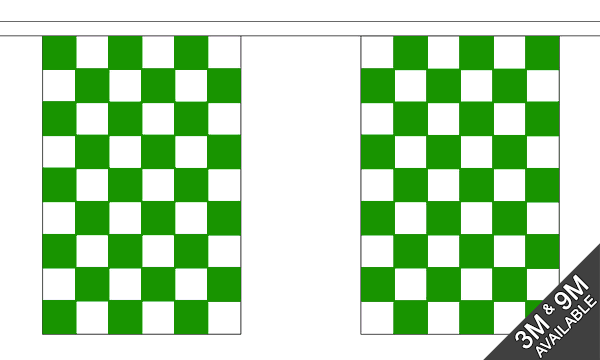 Green and White Check 3 metre bunting, 10 flags - Flagmania