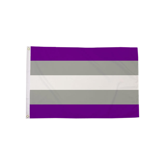 Greysexual Pride Flag 5ft x 3ft with purple grey and white horizontal stripes