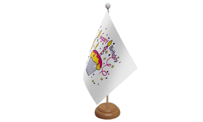 Flagmania Happy Birthday Cake wooden hand flags, 9x6 inch, pack of 12, no bases