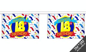 Happy 18th Birthday 3 metre bunting, 10 flags - Flagmania