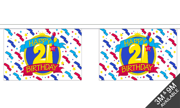 Flagmania Happy 21st Birthday Bunting, 9 metre bunting