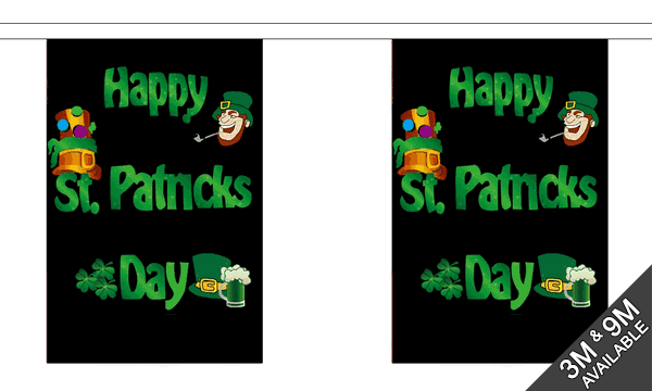 Happy St Patricks Day (Black) Giant Bunting 18m Flagmania bunting