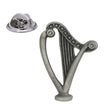 Antique silver-tone Celtic harp pewter lapel pin badge with butterfly clutch fastening