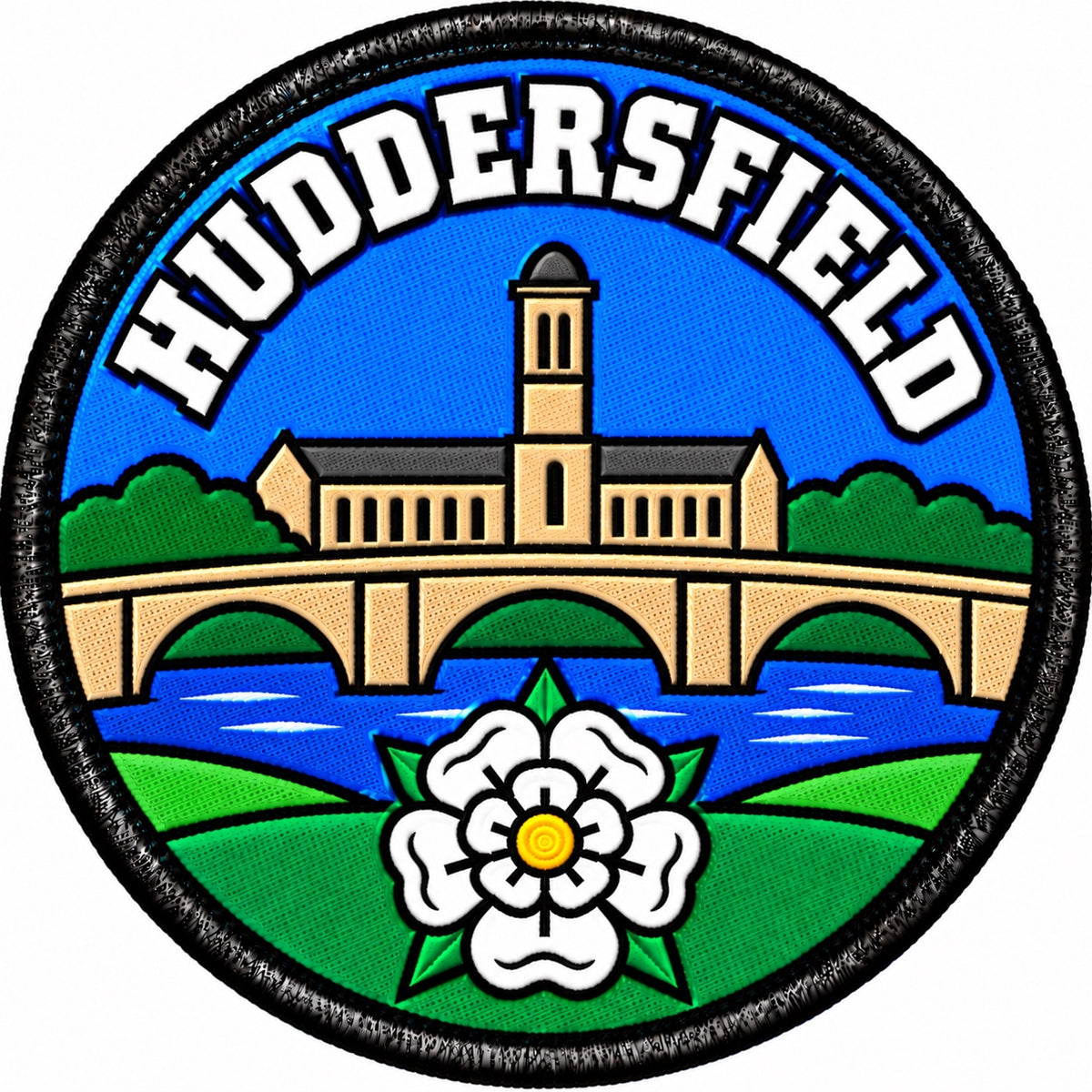 Huddersfield Yorkshire Bridge Landmark White Rose 80mm Embroidered Patch
