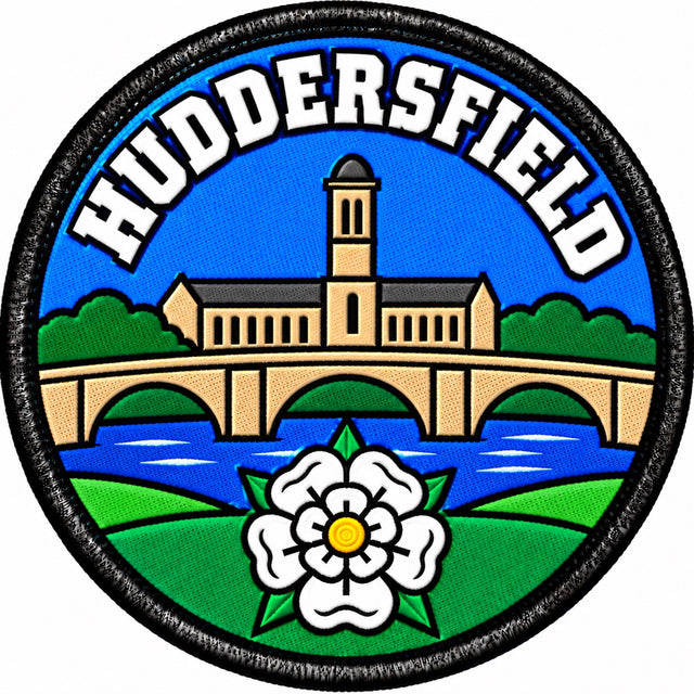Huddersfield Yorkshire Bridge Landmark White Rose 80mm Embroidered Patch