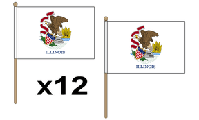 Flagmania Illinois wooden hand flags, 9x6 inch, pack of 12, no bases