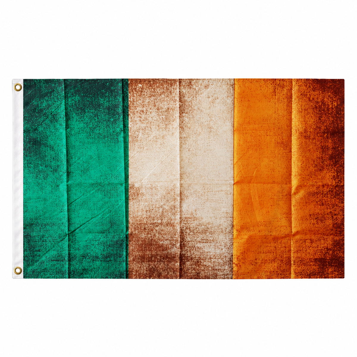 Ireland Grunge tricolour flag with distressed green white and orange design, 5ft x 3ft