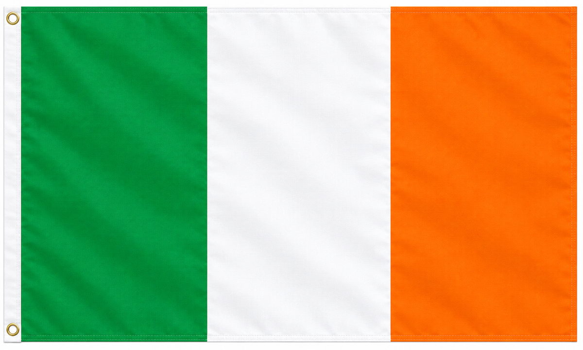Ireland tricolour flag with green, white and orange vertical bands, 5ft x 3ft