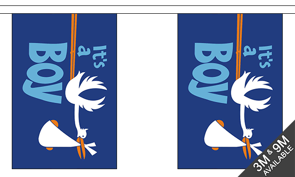 Its a Boy 3 metre bunting, 10 flags - Flagmania