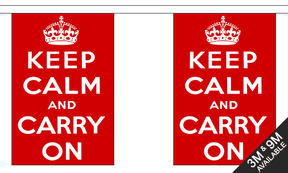 Keep Calm And Carry On (Red) 3 metre bunting, 10 flags - Flagmania