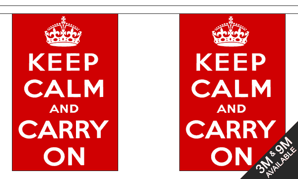 Keep Calm And Carry On (Red) 3 metre bunting, 10 flags - Flagmania