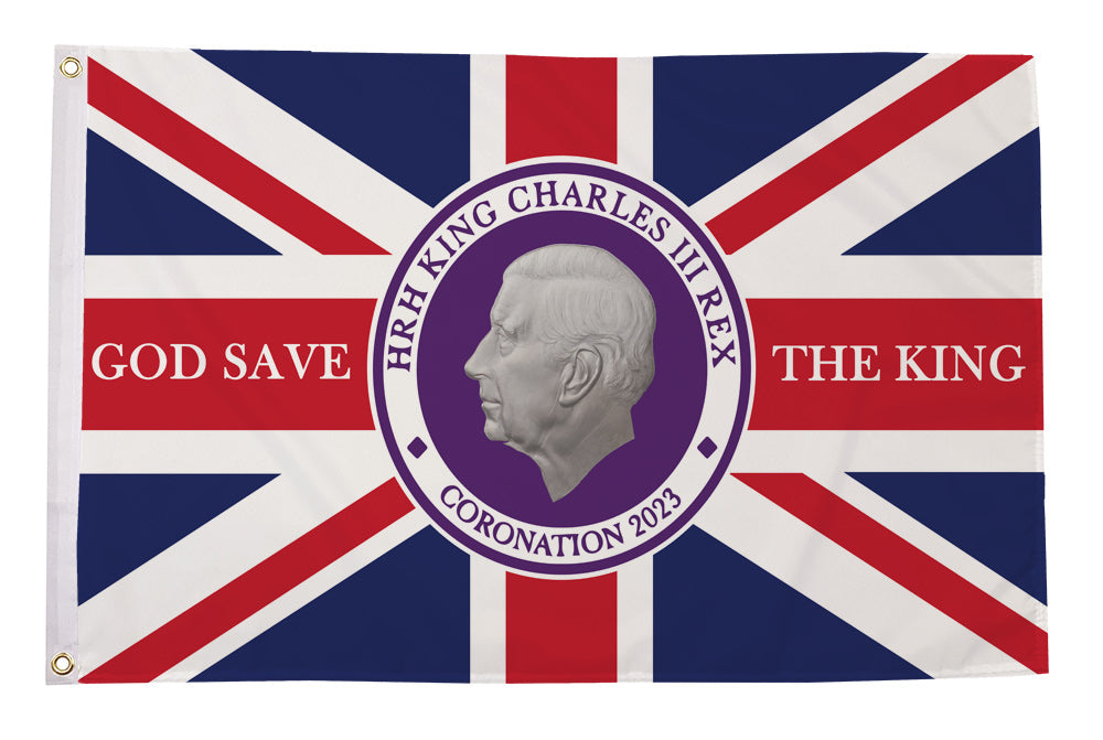 Flagmania King Charles III GOD SAVE OUR KING (Style B) 5ft x 3ft Polyester Flag