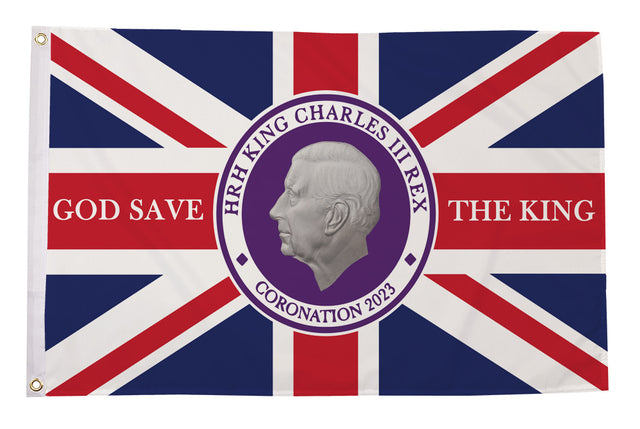 Flagmania King Charles III GOD SAVE OUR KING (Style B) 5ft x 3ft Polyester Flag