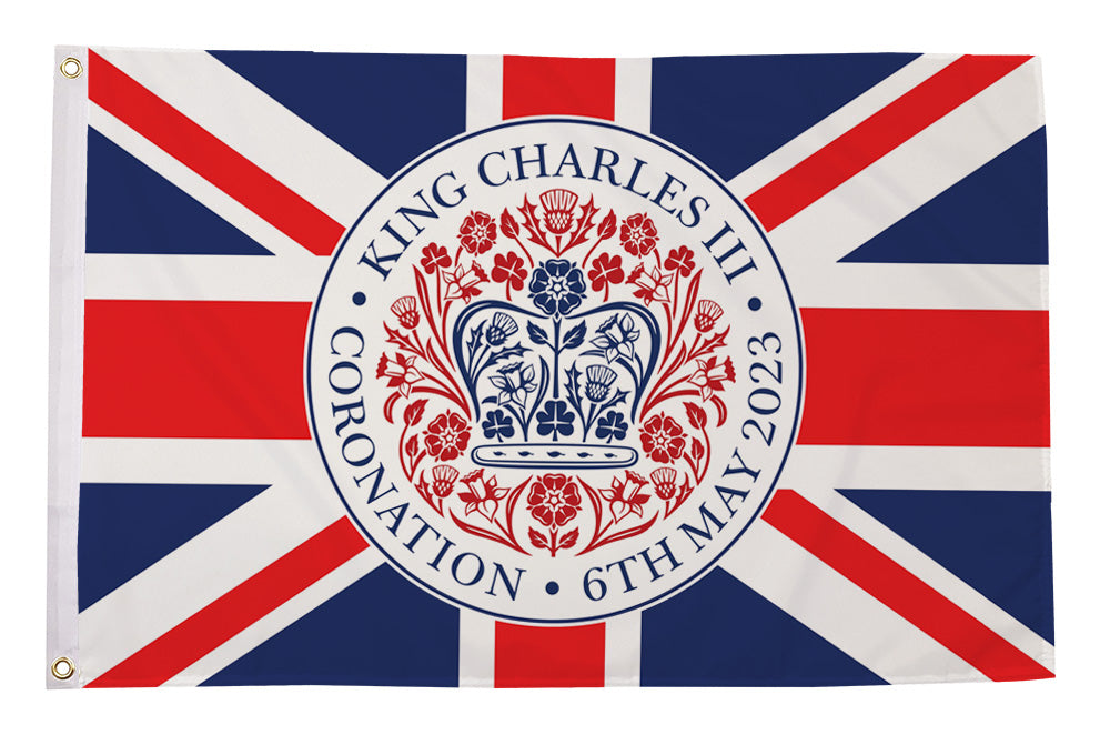 Flagmania King Charles III Coronation Logo (Union) 3ft x 2ft Polyester Flag on white background