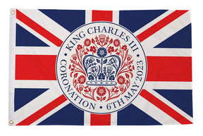 Flagmania King Charles III Coronation Logo (Union) 3ft x 2ft Polyester Flag on white background