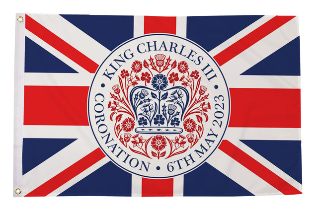 Flagmania King Charles III Coronation Logo (Union) 3ft x 2ft Polyester Flag on white background