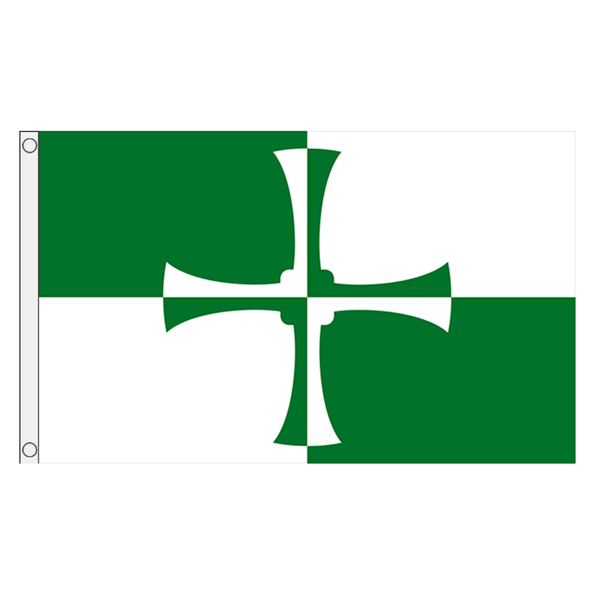 Kirkcudbrightshire county flag with green and white quarters and contrasting central cross, 5ft x 3ft