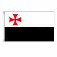 Knights Templar flag with red cross, white upper half and black lower half, centred on white